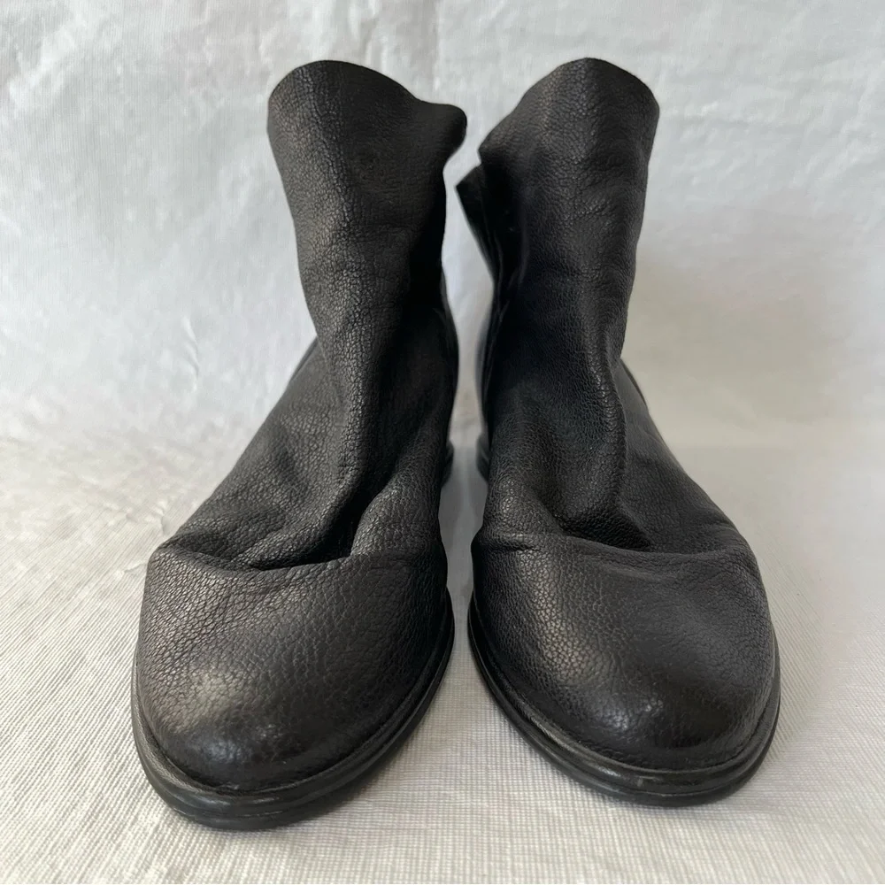Stewart Weitzman Sprite Slouchy Black Leather Wedge Ankle Booties